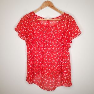 Forever 21 Sheer Tulip Floral Babydoll Blouse